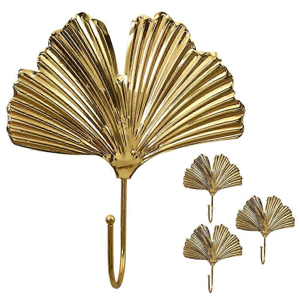 4 件墙艺术挂钩北欧风格银杏叶挂钩家用装饰衣钩，用于帽子钥匙围巾