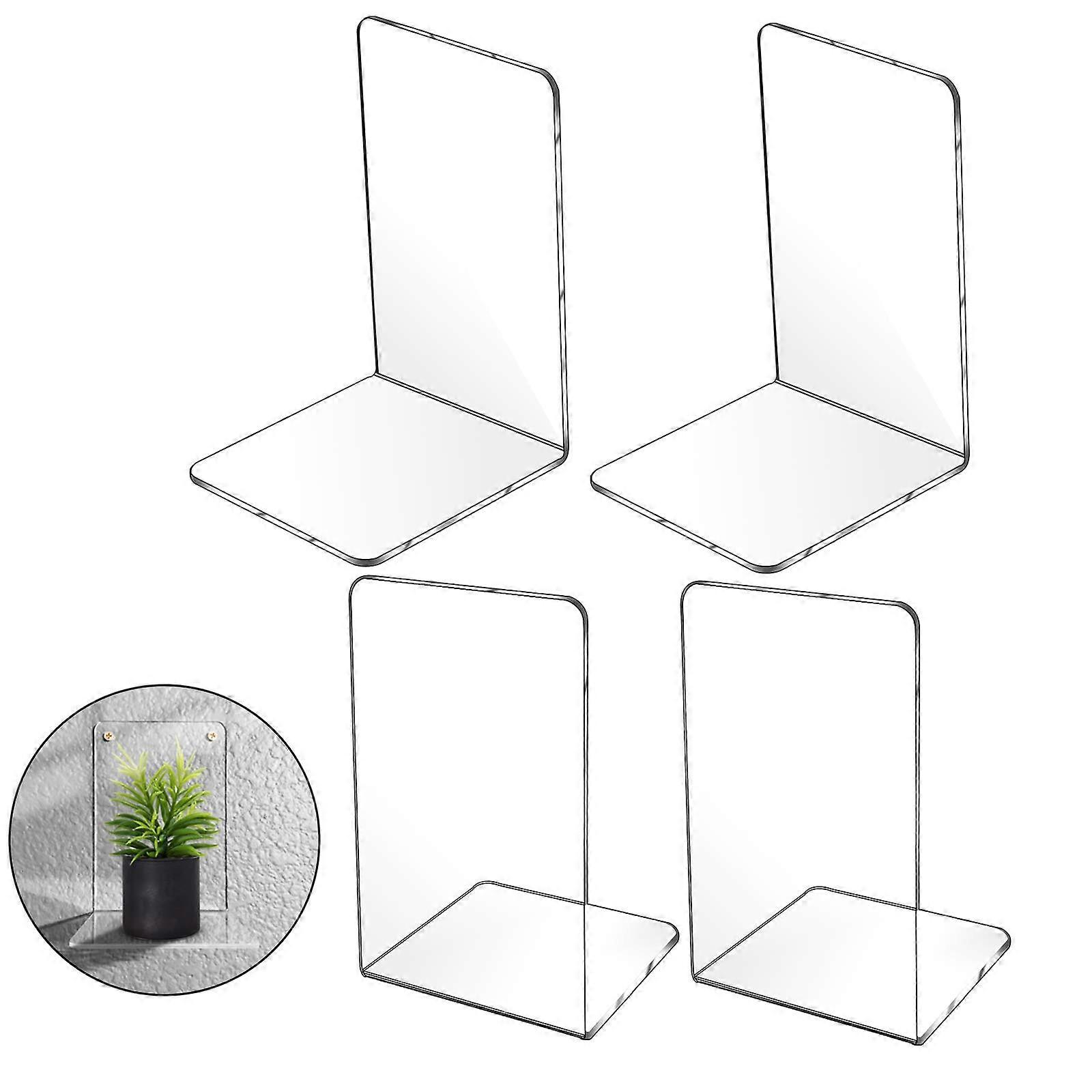 Clear Acrylic Book Stands Pack of 4, Heavy Duty Non-Slip Bookends, 18cm x 12cm Transparent Desk Organiser
