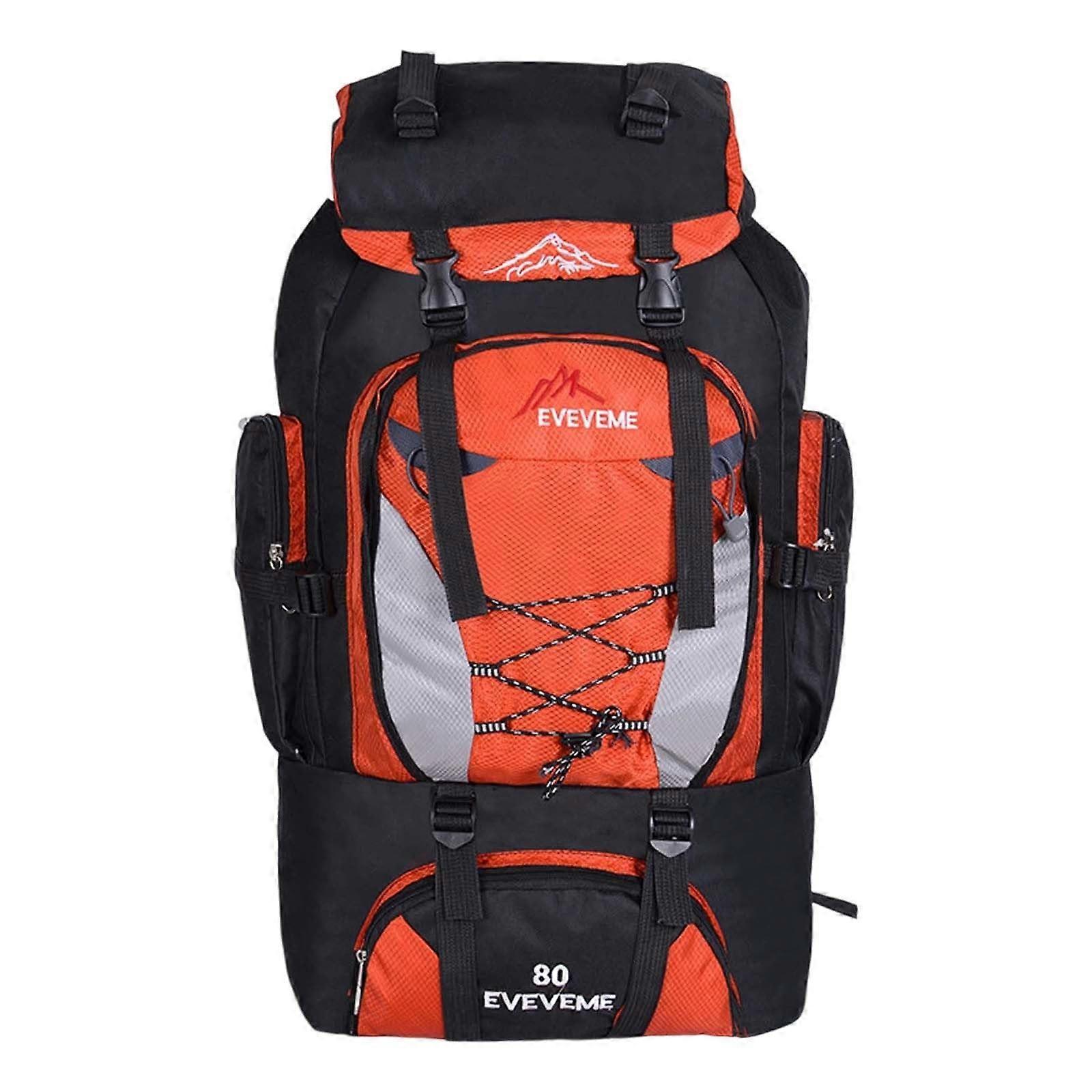 Backpack with internal frame, 65L, for hiking, camping, backpacking trips, includes rain cover, durable backpack for school, 80 Orange.
