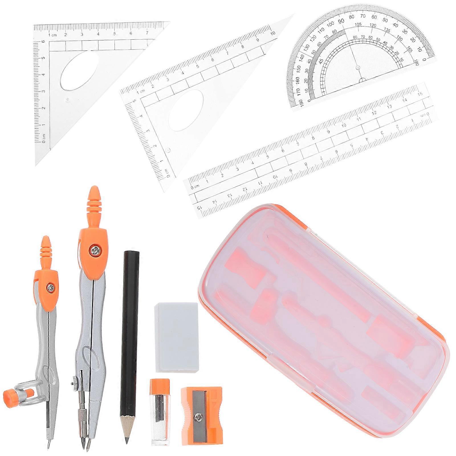 Geometry Ruler Protractor And Compass Set Measuring For Professionals Art Classes 10Pcs