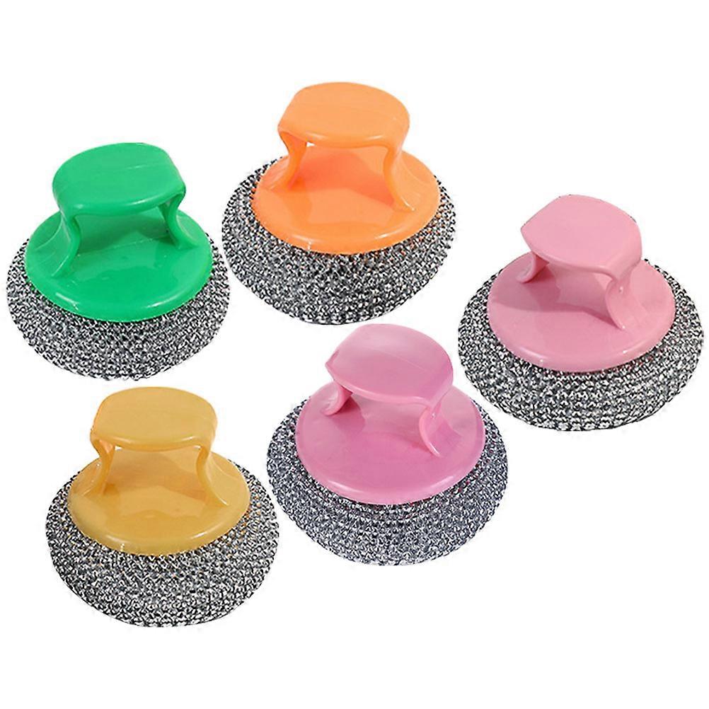 5PCS Steel Wire Brush with Handle for Pot Pan Dish Washing Multifunctional Cleaning Tool in Kitchen Random Color