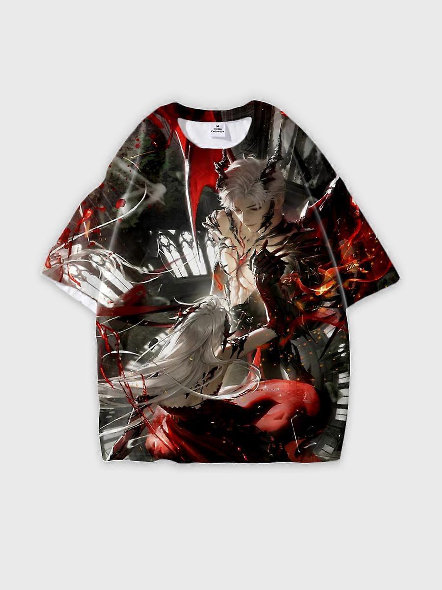 T-shirt round neck Role Pattern loose short sleeve B598