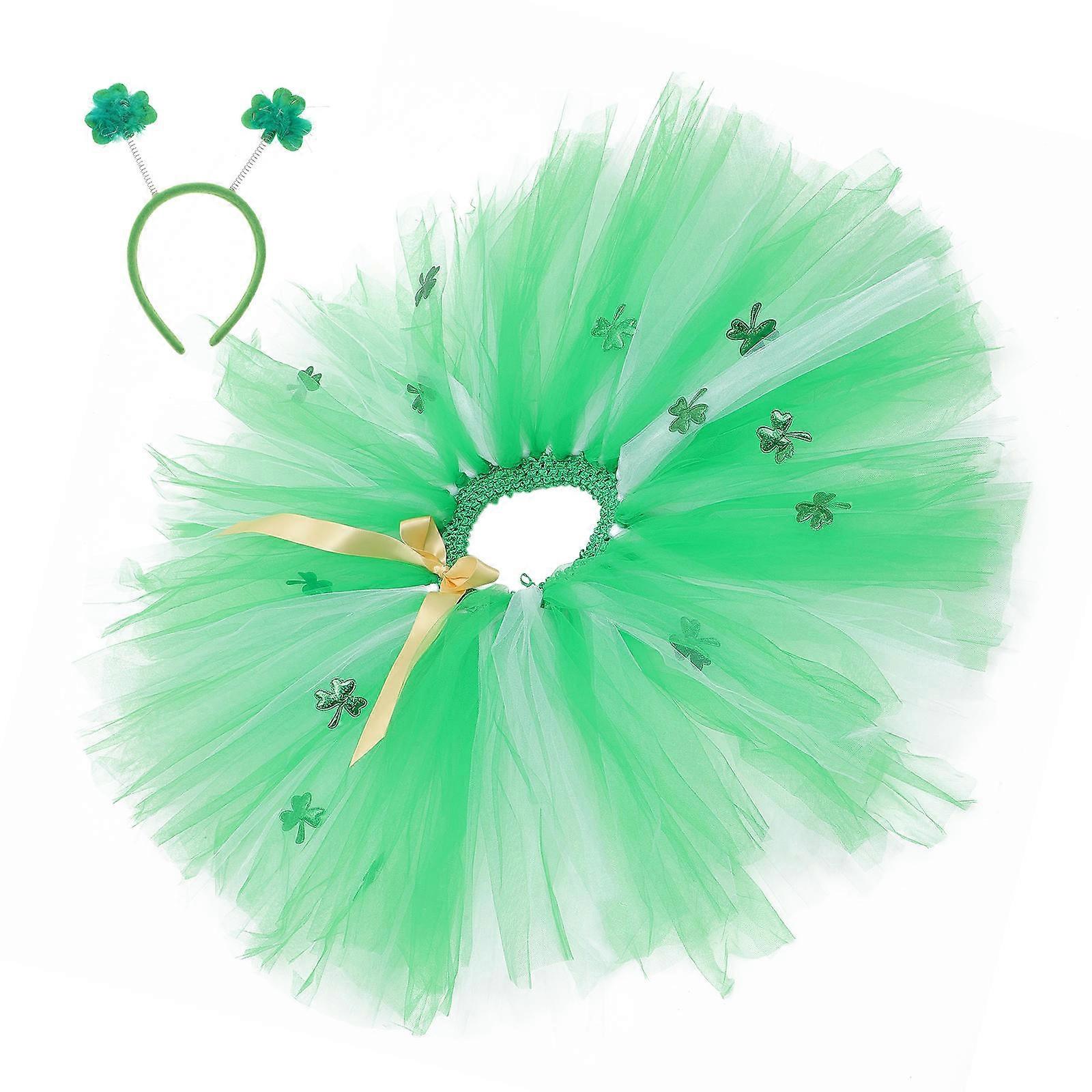 Girls Green Tutu Skirt And Headband St Patricks Day Accessories For Kids 1Set