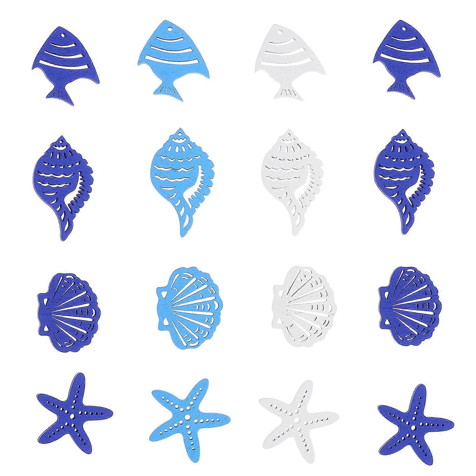 Nautical Party Decorations Wooden Seashell Ornaments Ocean Theme Crafts 3.00X3.00X0.20cm Natural Wood Color Diy Craft Material 50Pcs