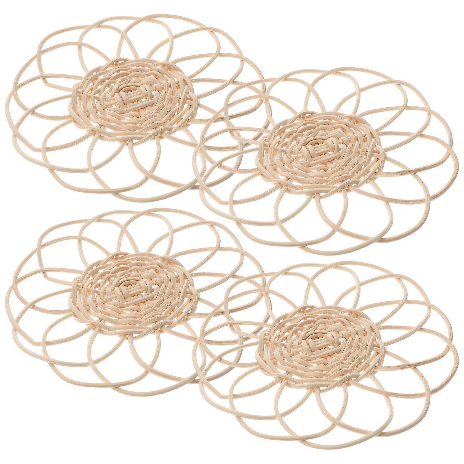 Cup Mats Pad Handmade Woven Rattan Coasters Square Protect Table Anti-Skidding Home Decor 14CM Diameter 4Pcs