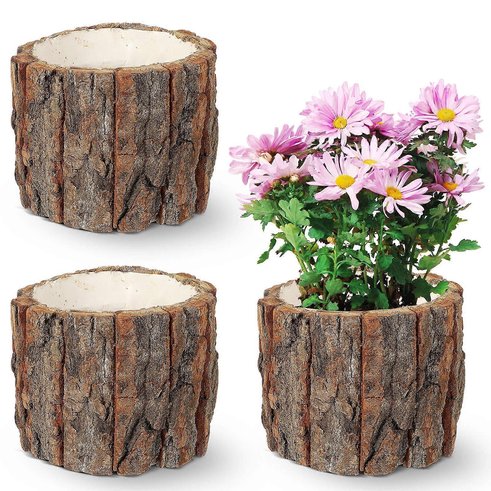 Rustic Bark Shape Flower Containers 3 Pcs Suitable For Home Decoration In Various Occasions Including Kitchen And Mantels