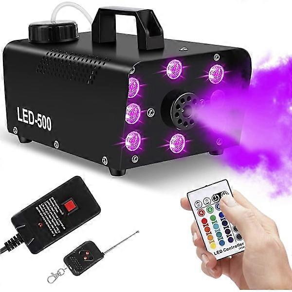 Smoke Machine, 500W Fog Machine with 16 Color Controlled Light Effects, Automatic Smoke Machine Outdoor with Wireless Remote