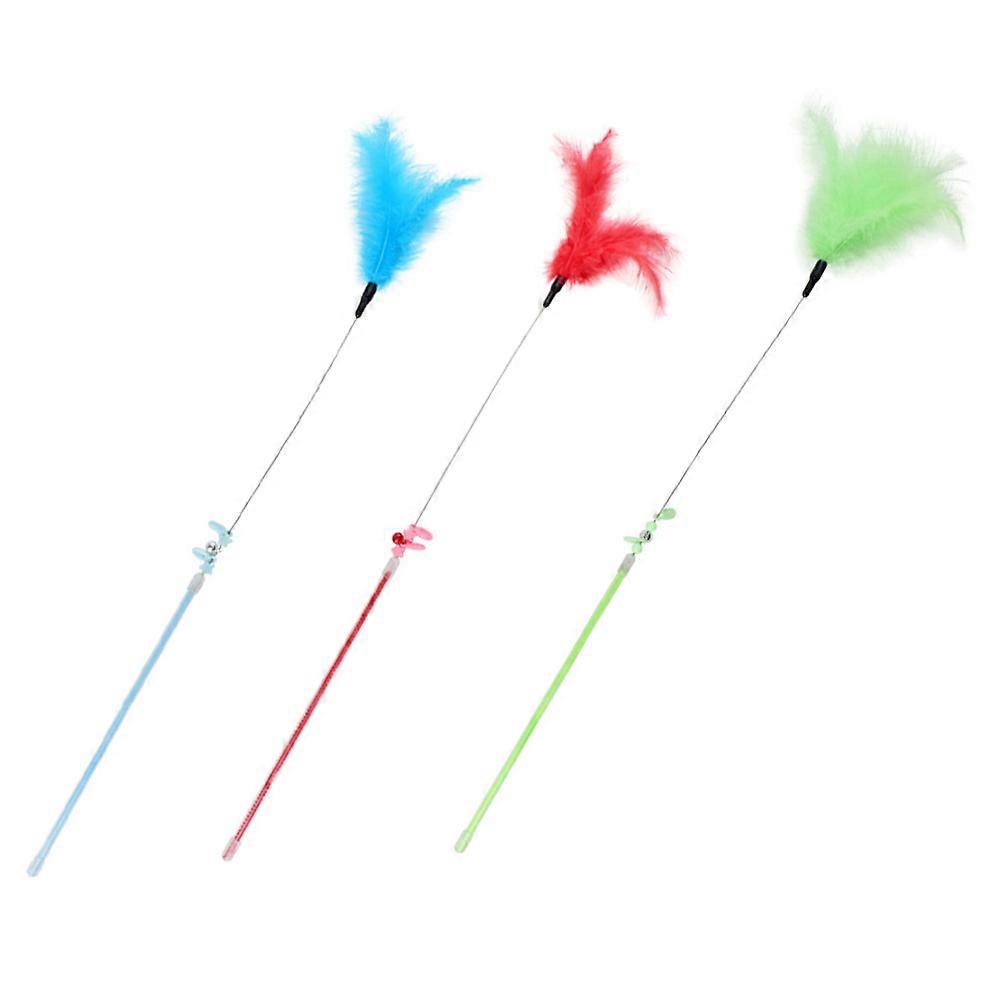 Cat Teaser Interactive Toy with Steel Wire Assorted Color on Stick for Play 3Pcs