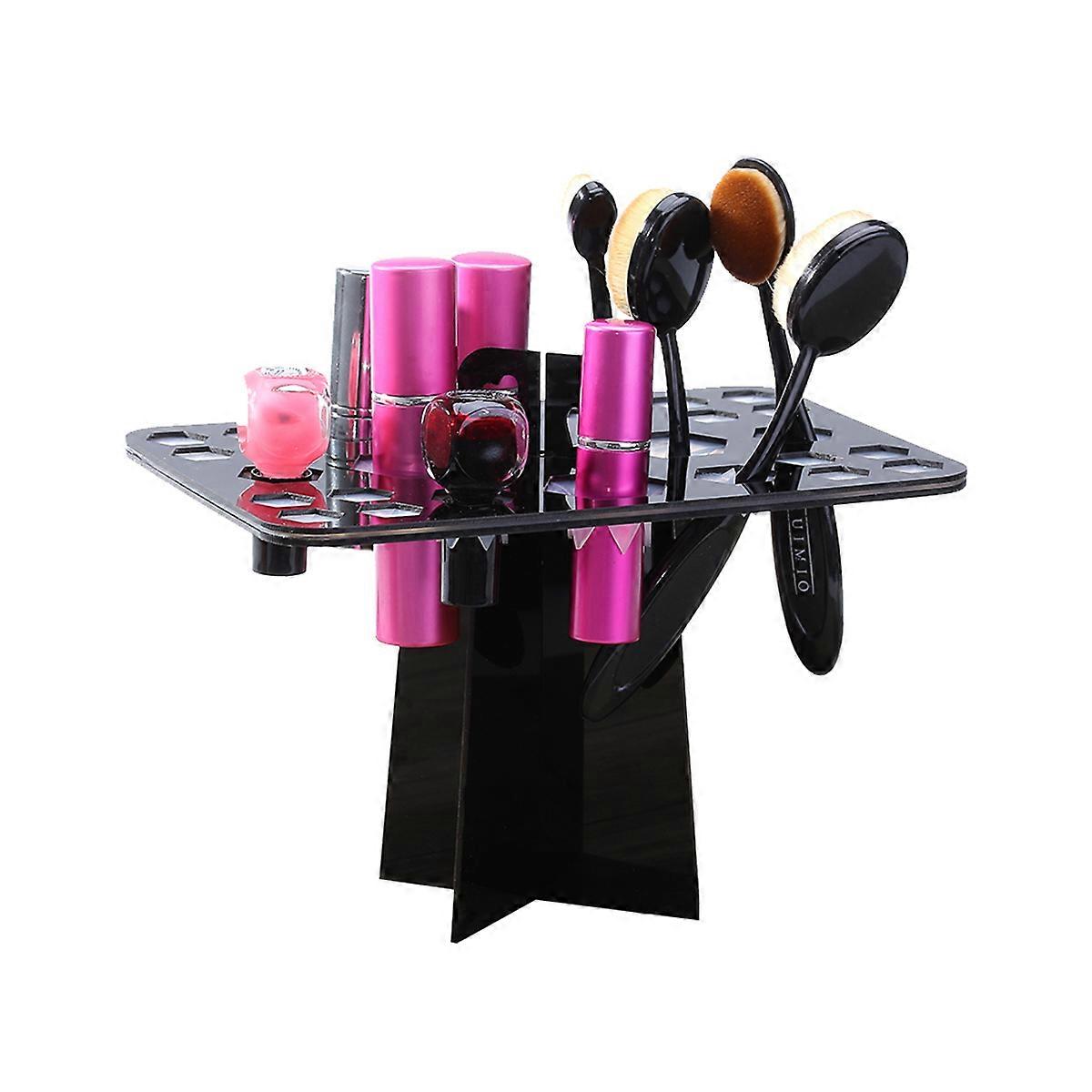 Black Acrylic Cosmetic Brush Holder for Air Drying Makeup Brushes with Foldable Design 20 * 13 * 12 cm