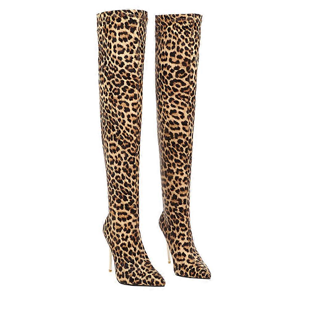 Woman Thin Heel Boots For Winter Season Elegant Style In Leopard Color With Warmth 1 Pair