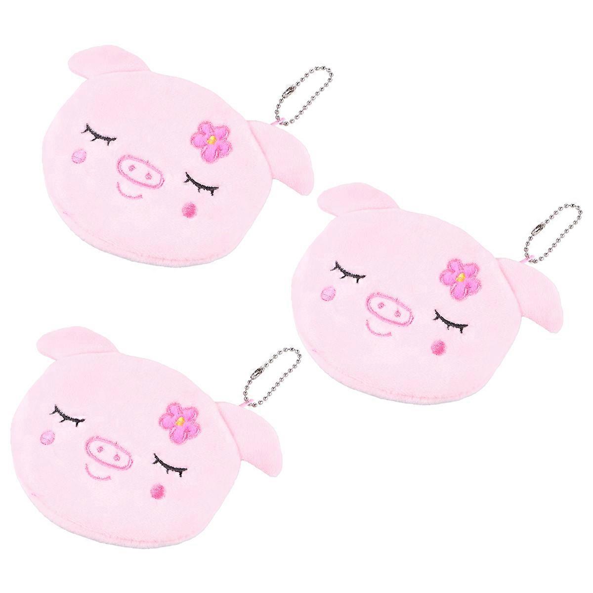 3pcs Fluffy Plush Coin Purses   Lightweight Zippered Pig Shape Wallets for Daily Use   Portable Key Holder & Small Change Bag Storage