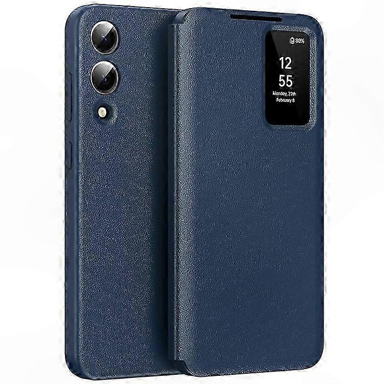 Leather Phone Case with Card Holder and Smart View Window for Galaxy S25 Edge