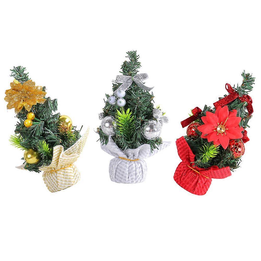 3pcs Mini Artificial Christmas Trees Realistic Decorations for Home, Restaurant, Bar Tabletop Display – Lightweight Xmas Ornaments in Red, Gold,