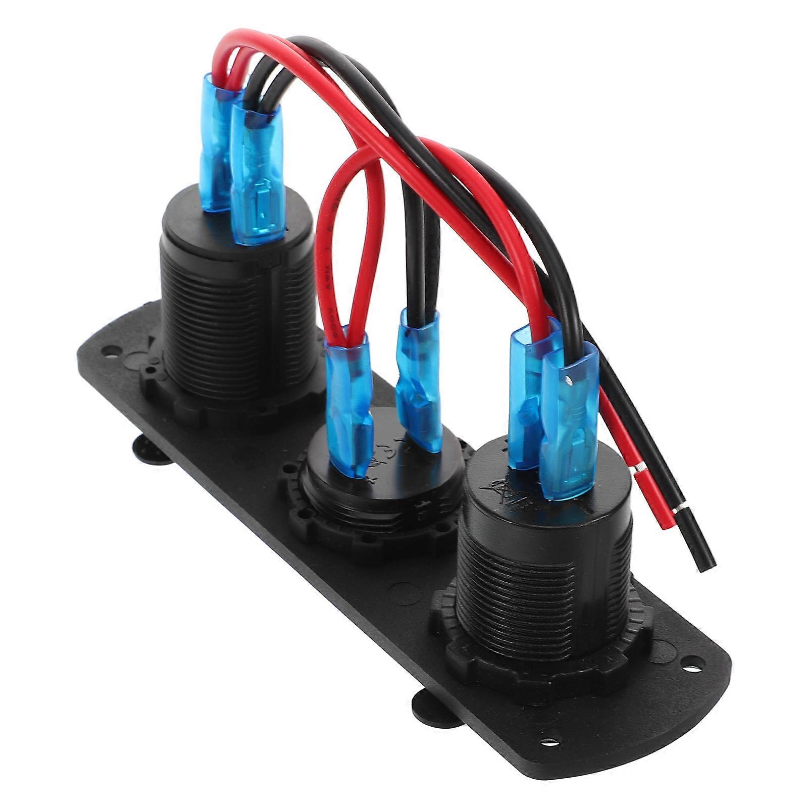 Dual USB Car Charger with Voltage Display and Central Control Switch for Car ABS Black 12V24V