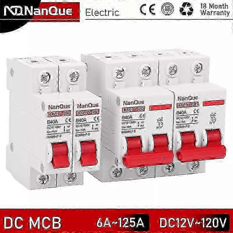DC MCB 12V 24V 48V 60V 110V Circuit Breaker Battery Protect Switch Positive Negative Short Circuit 2P 10A 20A 50A 100A 125A 1