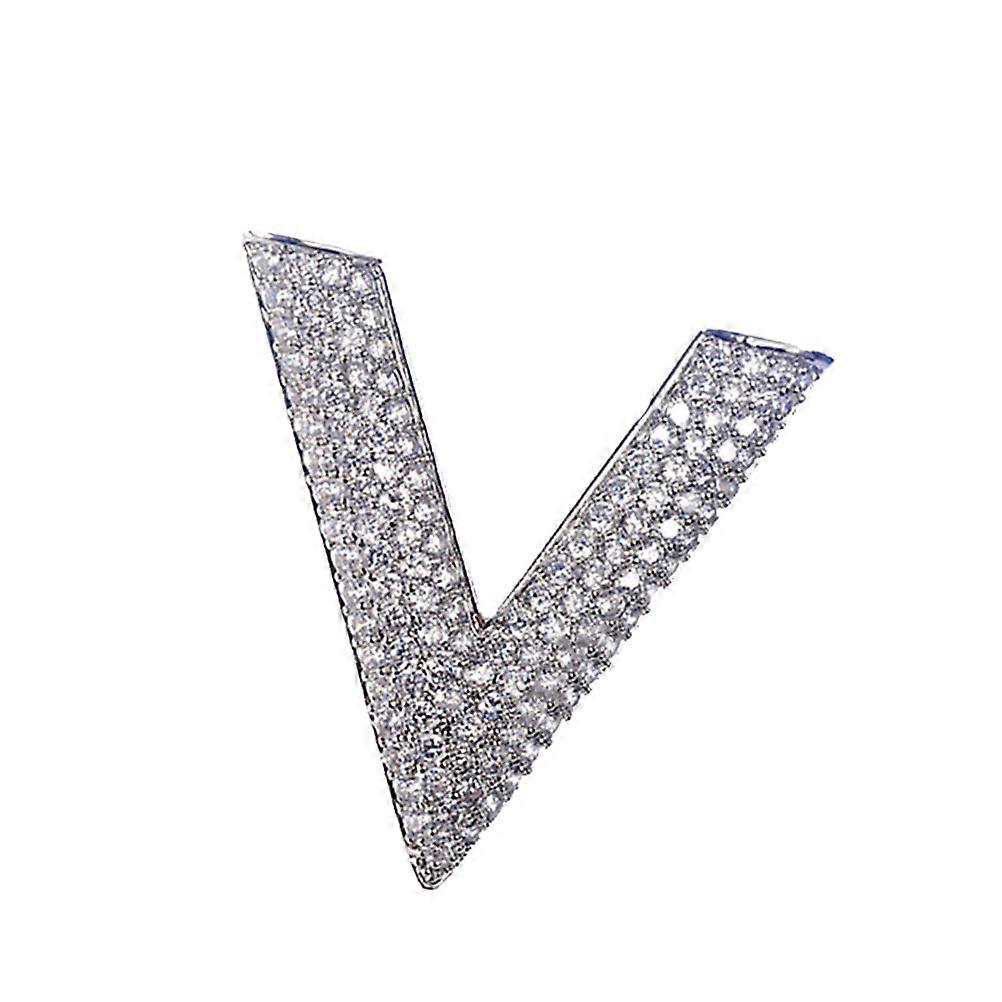 Luxurious V Shape Zircon brooch Pin for Decoration Silver Color Great Gift Metal and Zircon One Size Fits All