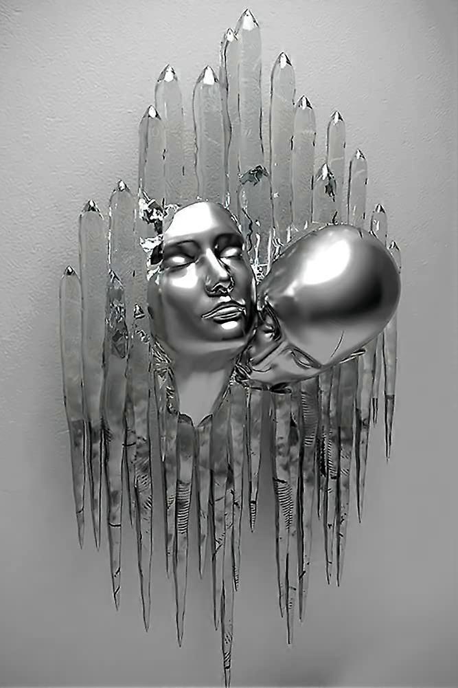 Abstract Love Heart Canvas Wall Art, 3D Simulation Metal Effect Sculpture Hanging Painting A7