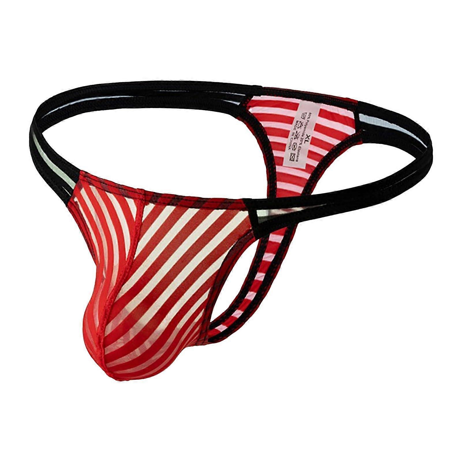 Men Transparent Thong SeeThrough Gay String Mesh Thong Breathable Summer Underwear Red XXL