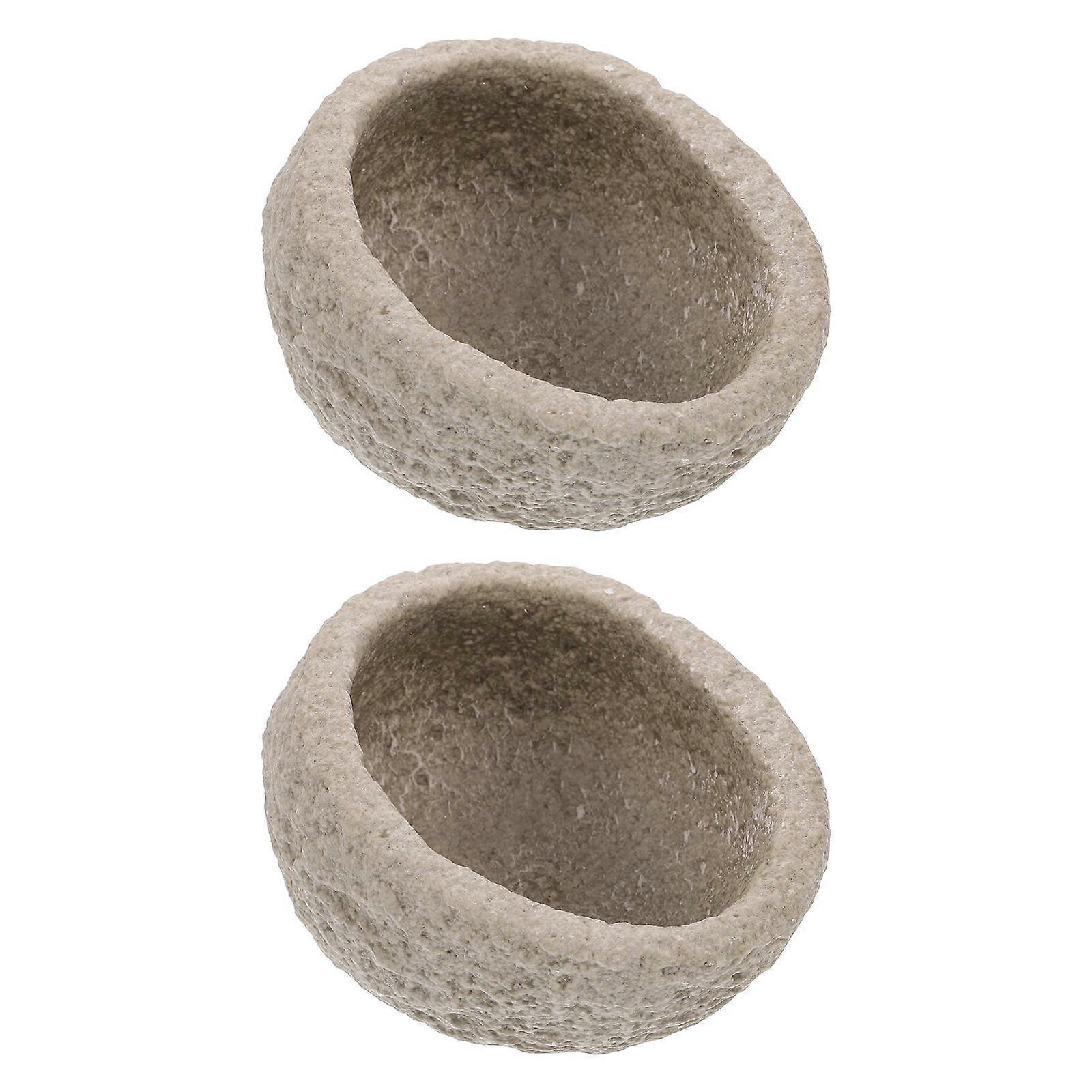 Reptile Water Dish 2Pcs Simple Design Grey Bowl Ideal For Feeding Daily Use Safe And Durable Resin Material