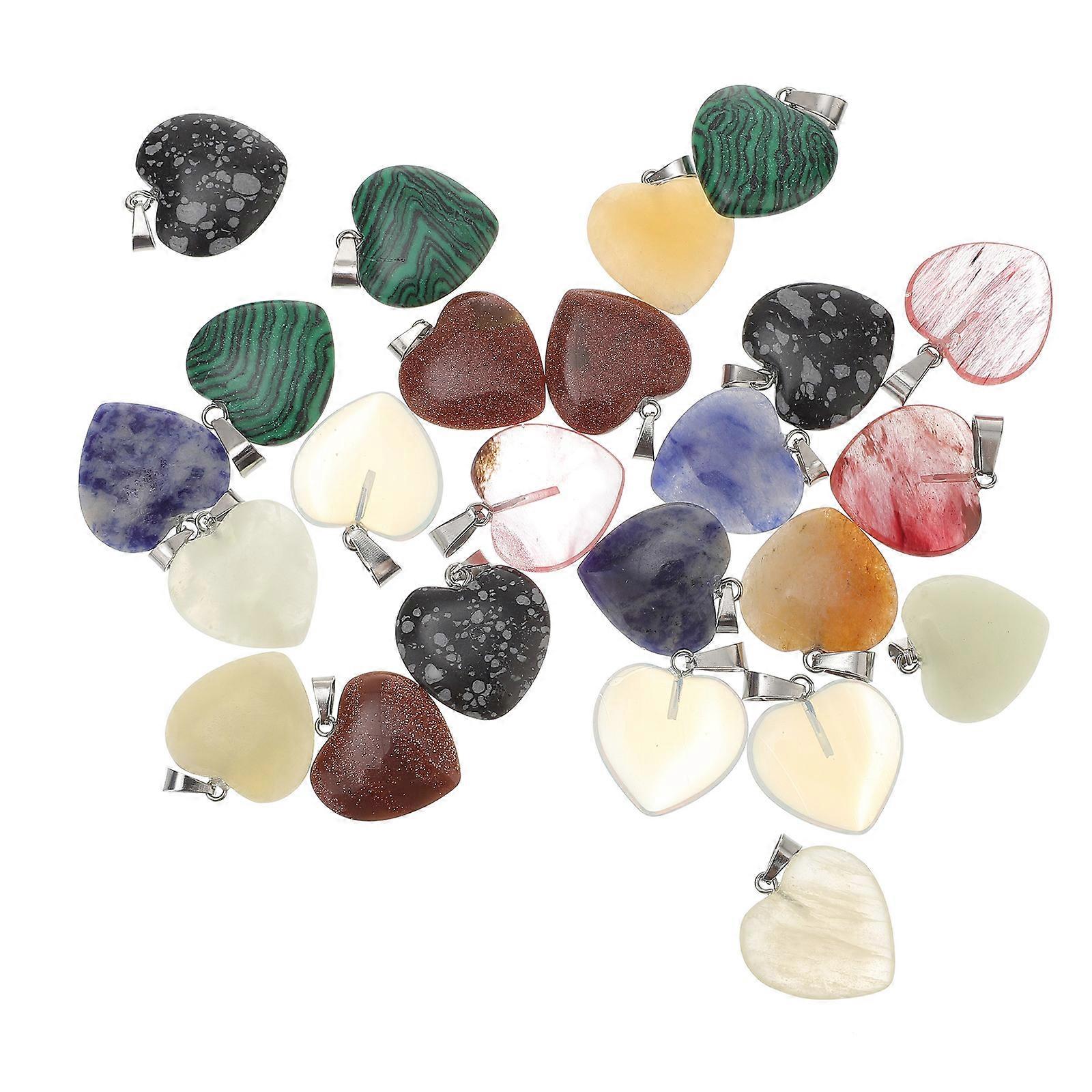 1set Polished Heart Shape Crystal Stones Mixed Colors Decorative Ornaments For Home Office Desktop Art Projects And Meditation Gift 24pcs