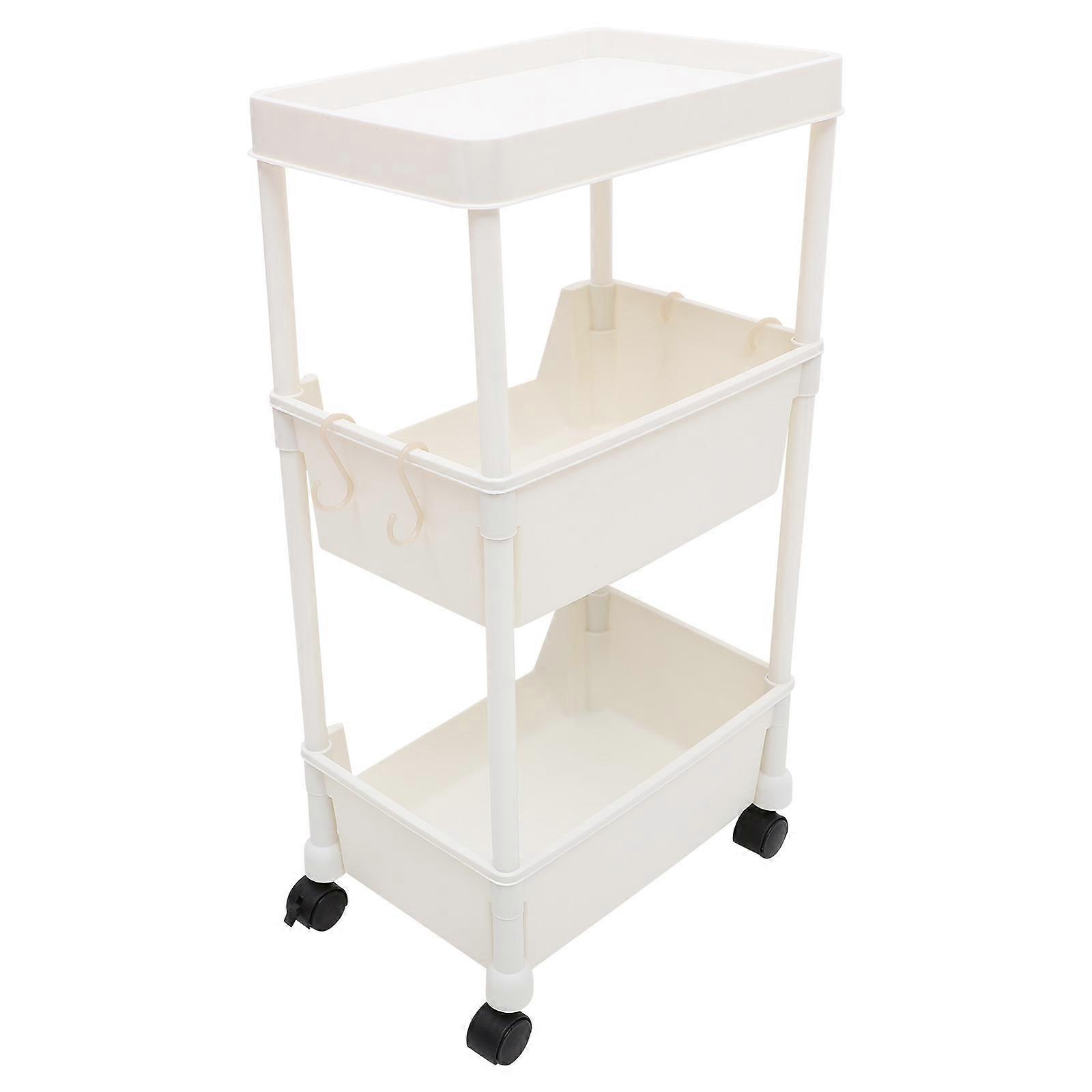 White Movable Bookcase with Wheels Utility Organizer MultiLayer Storage for Home