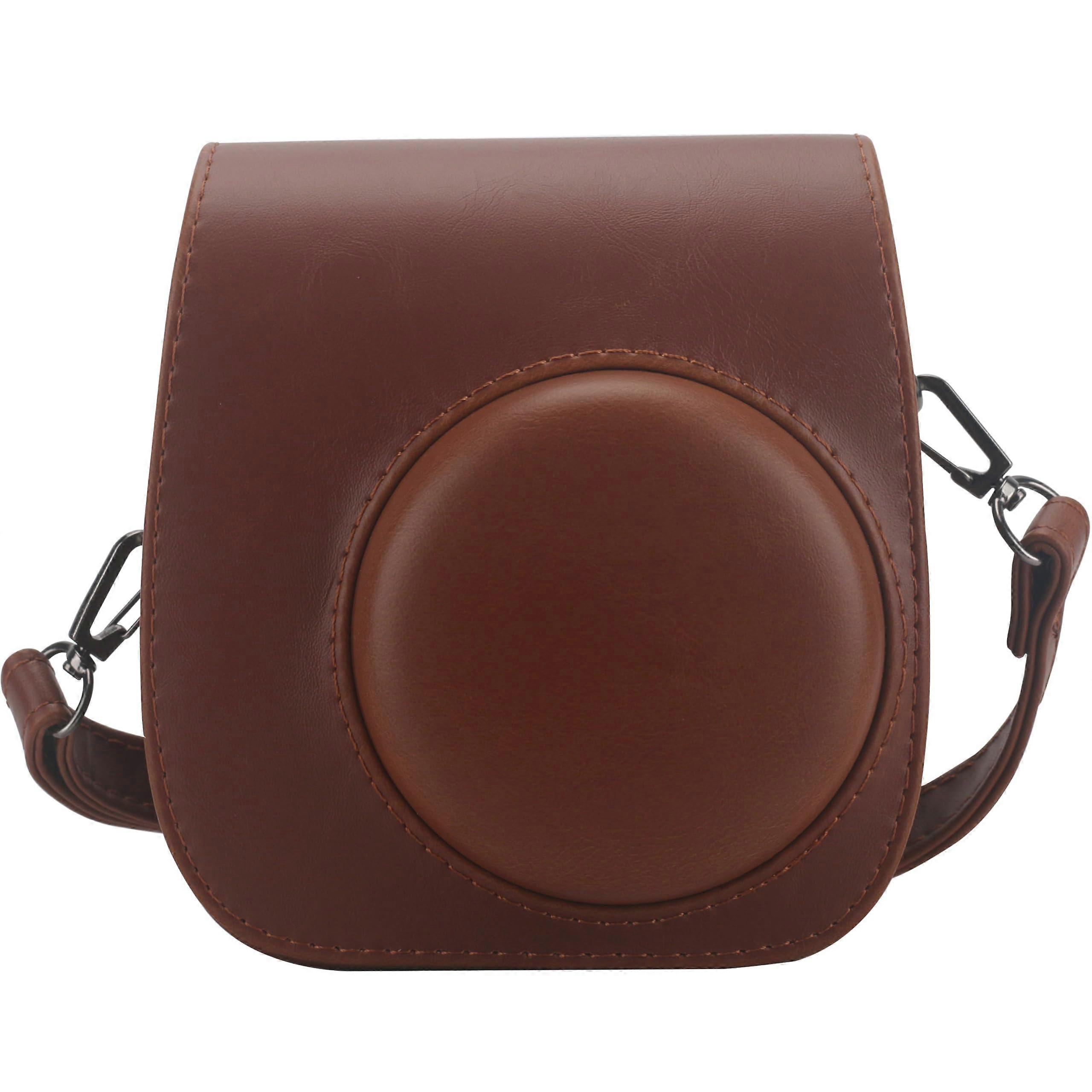 Camera Case for Fujifilm Instax Mini PU Leather with Pocket and Strap for Mini 12 11 9 8 8 Plus Brown