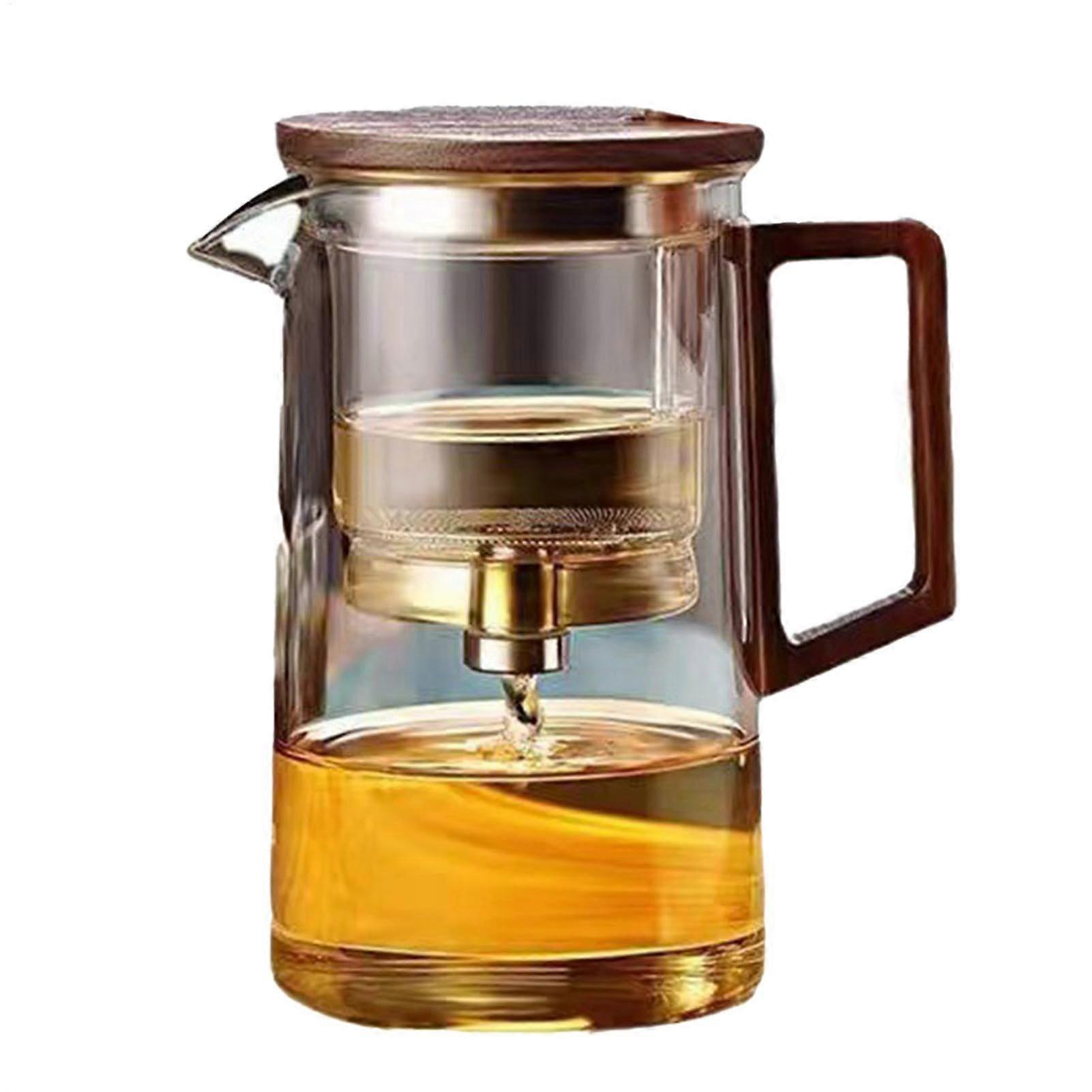 Glass Teapot Filter 500Ml/750Ml - Clear One-Touch Magic Teapot with Wooden Handle and Strainer for Green Tea Brews