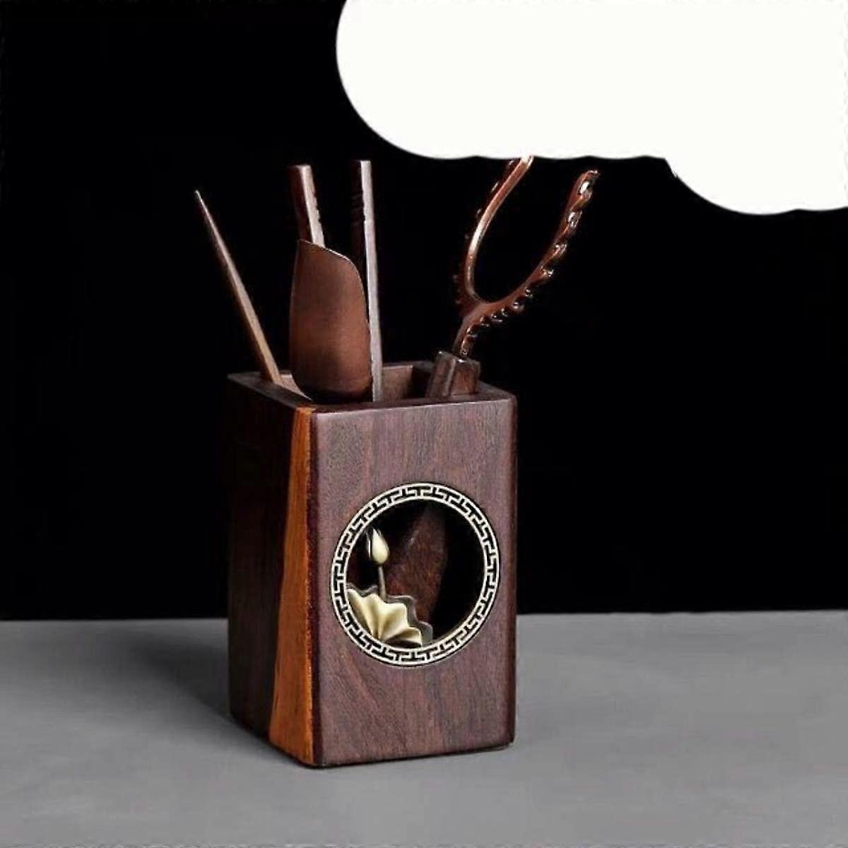 Ebony Tea Ceremony Six Gentlemen Tea Clip Solid Wood Kung Fu Tea Set with Complete Shovel Tool for Authentic Brewing