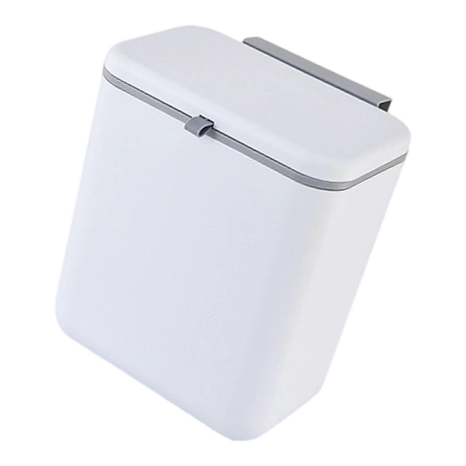 Sliding Lid Kitchen Trash Can Wall Attachable Large Opening Odor Resistant Hangs On Cabinet Panel Simple Wipe Durable ABS White