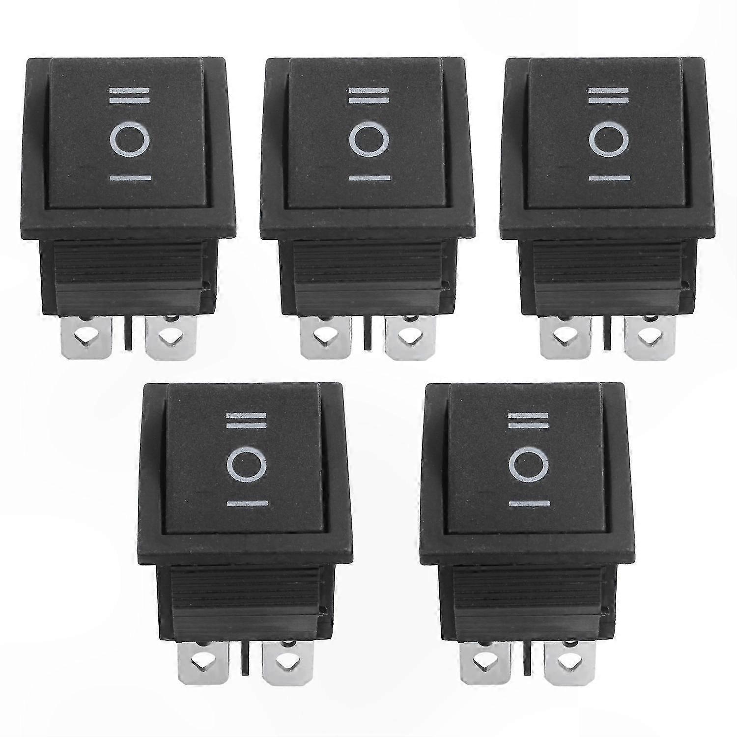 5-Pack DPDT Rocker Switches, 6-Pin On/Off/On, AC 250V 15A, 125V 20A, Black Button