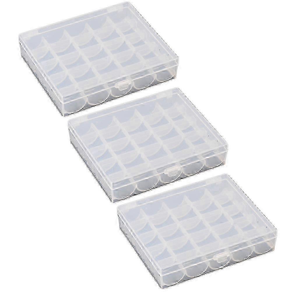 3-Piece Clear Bobbin Storage Box with 25 Grids for Sewing Machine Thread Organizer