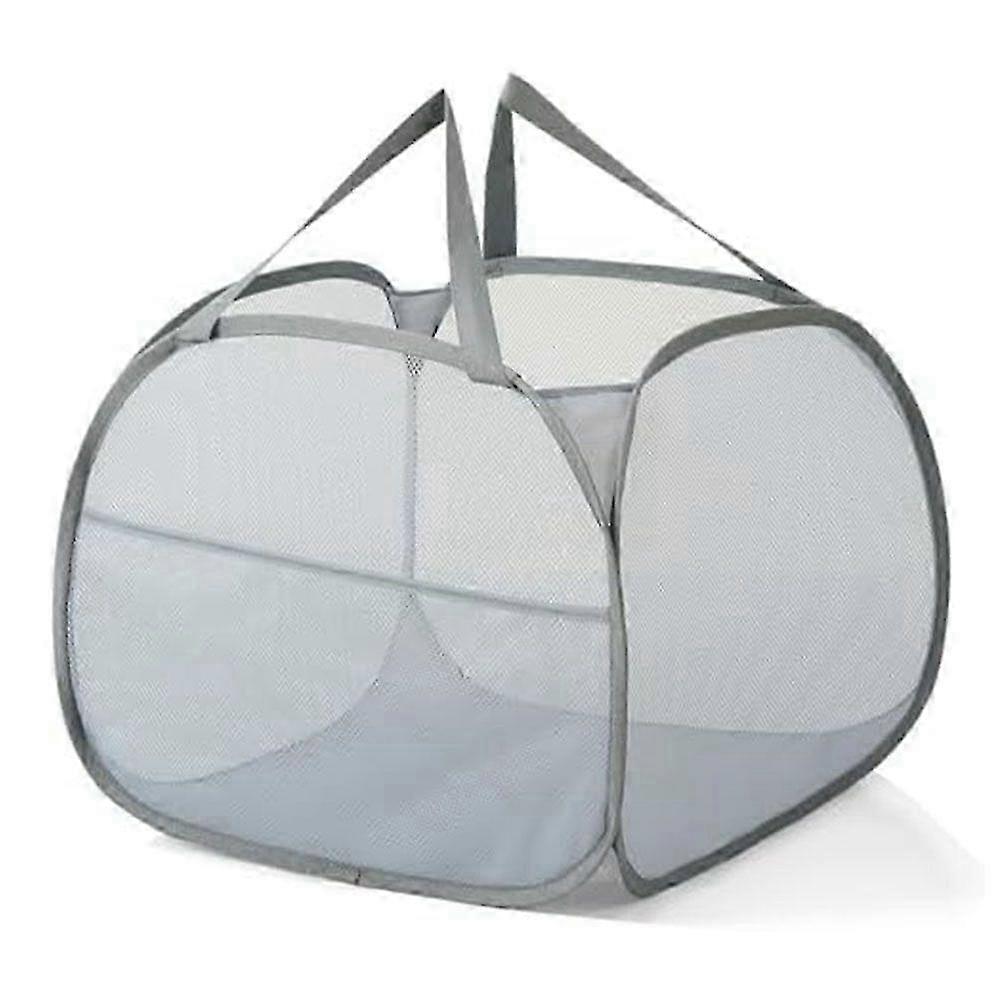 Collapsible Mesh -Up Laundry Hamper with Strong Handles, Opening Clothes Hamper with Side Pockets, Storage Baskets-D