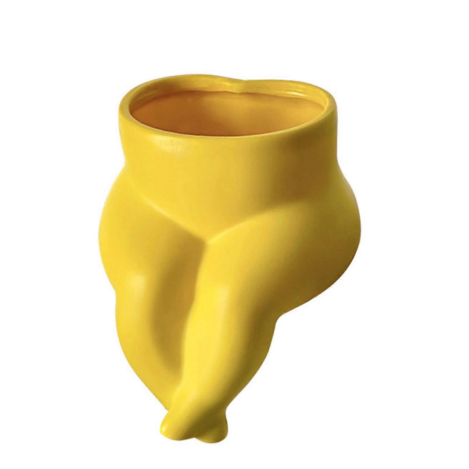 Unique Sitting Pose Resin Vases Artistic Desktop Decoration For Indoor Space  And Workspaces  Yellow