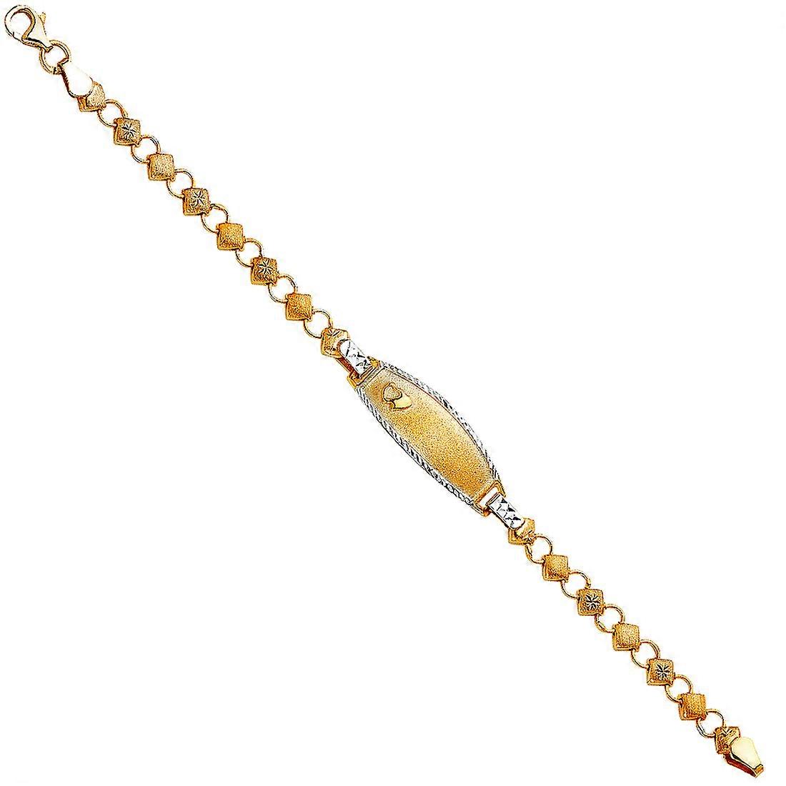 14KイエローゴールドとホワイトゴールドスタンパトオーバルIDブレスレット識別-女性用ブレスレット