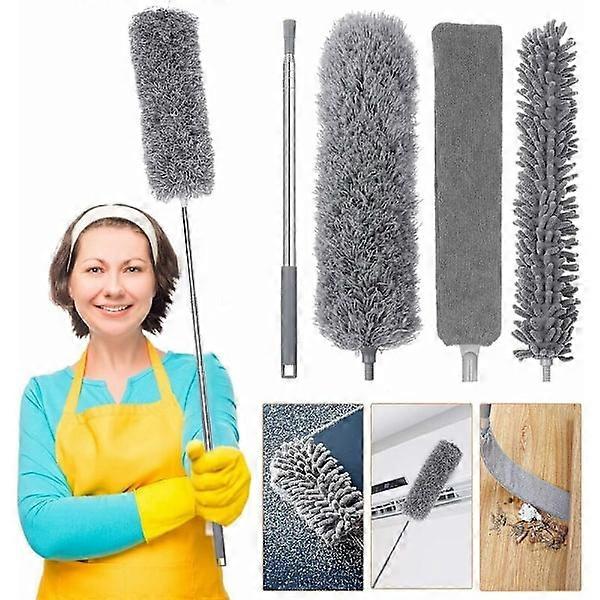 Single Rod Multi-Head Duster + Gray Microfiber Head + Chenille Head + 2.5m Distance Brush Head