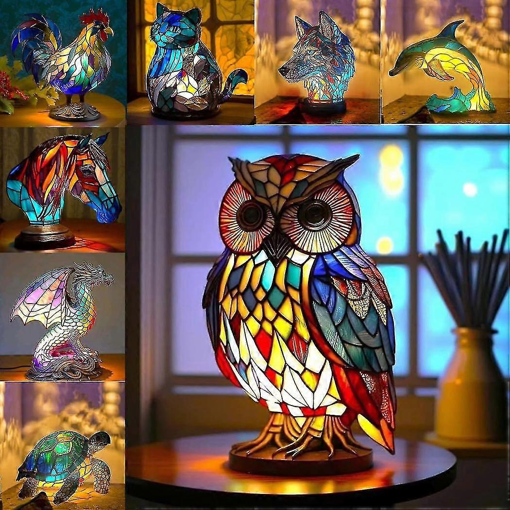 Stained Glass Animal Night Light Series, Animal Table Lamp, Stained...