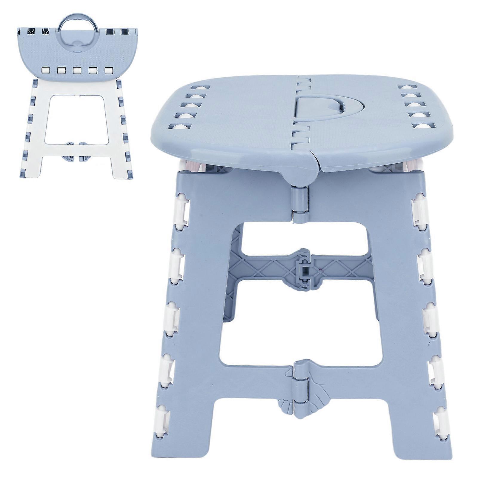 Foldable Plastic Step Stool 24x30x27cm Lightweight Grey Blue