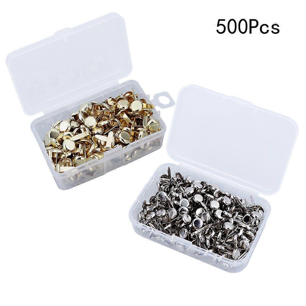 500pcs Electroplated Metal Brads Round Paper Fasteners with Storage Box for DIY Crafts (Silver and Gold)