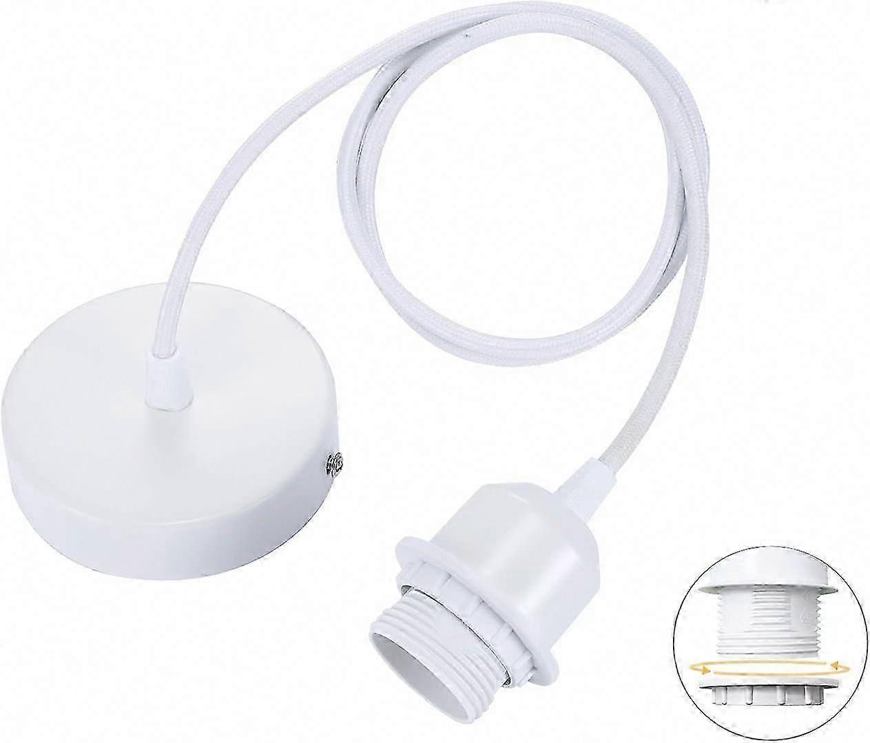 Adjustable 100cm Textile Cable E27 Screw Ring Suspension Light, White Shade Compatible for Kitchen Pendant Socket