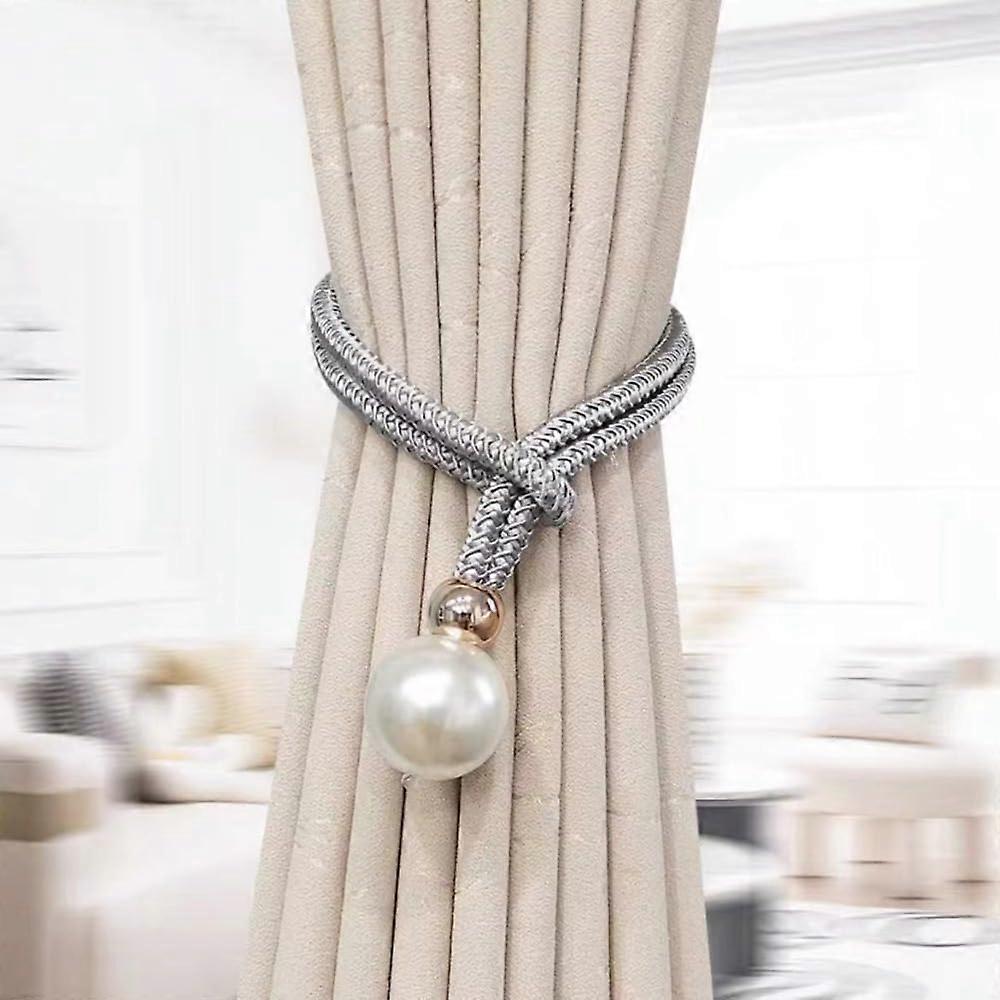 Adjustable Shining Pearl Curtain Tieback Buckle No Punching Required Grey Curtain Holdback Home Decor Accessory