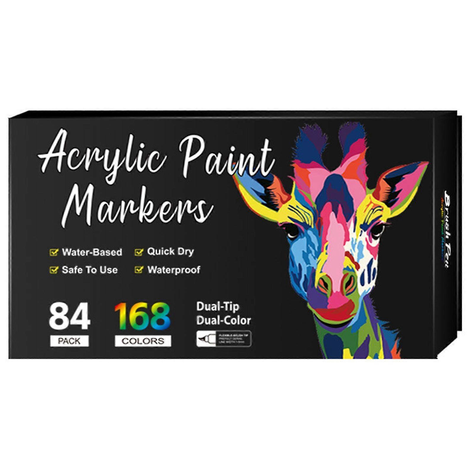 Acrylic Paint Marker Drawing Set 84pcs 168 Colors Quick Drying Water-Based Dual Tip Markers With Extra Fine Point