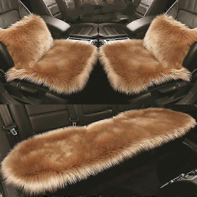 1 Piece - Faux Wool Winter Plush Backless Car Seat Cushion Cover - Beige - (Normal) Front Row Single Seat