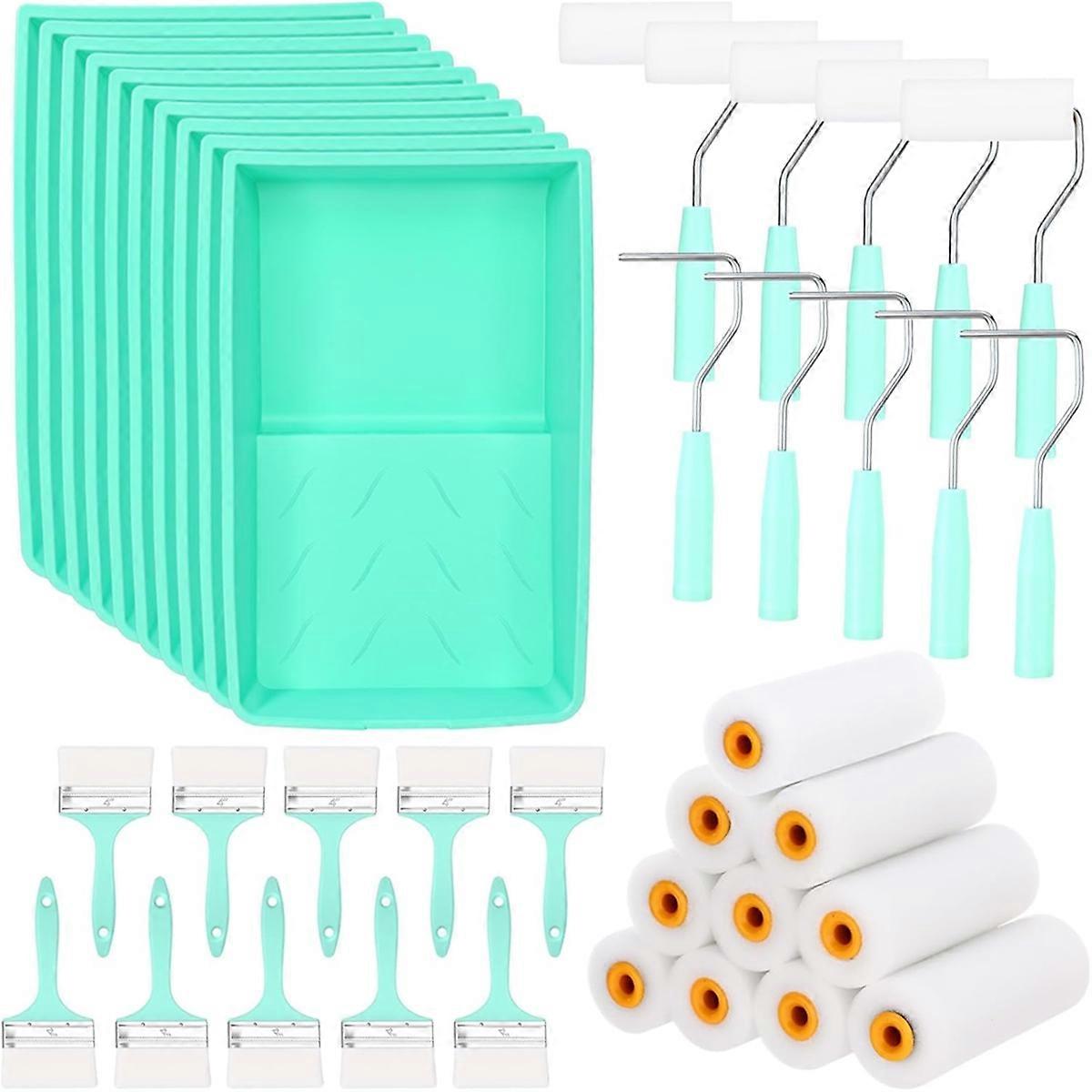 40 Pcs 4 Inch Paint Roller Kit Paint Tray Small Foam Roller Covers Ergonomic Handle for Walls Paint