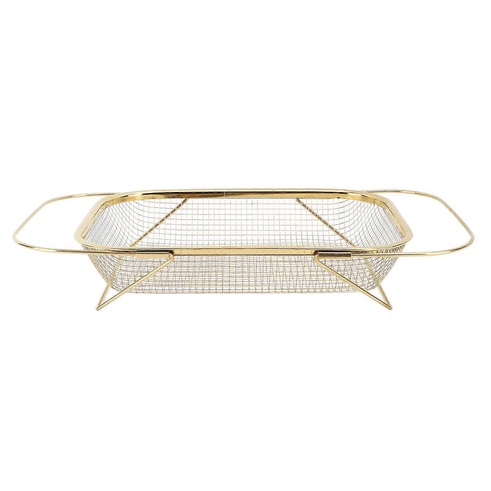 Over The Sink Colander Strainer Basket Stainless Steel For Kitchen Sink with Handles Fine Mesh Expandable Kitchen Essentials Rectangle Gold