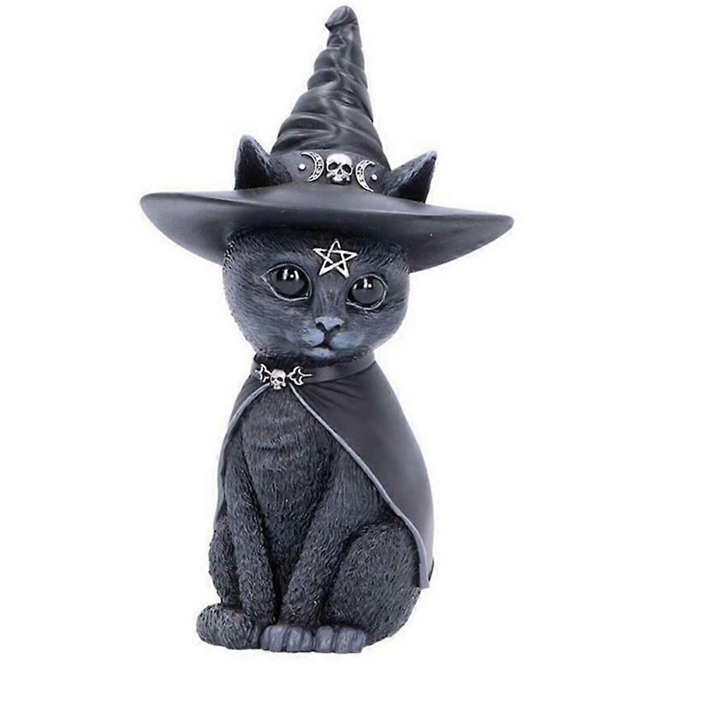 Halloween Mysterious Cat in Witch Hat Figurine, Black