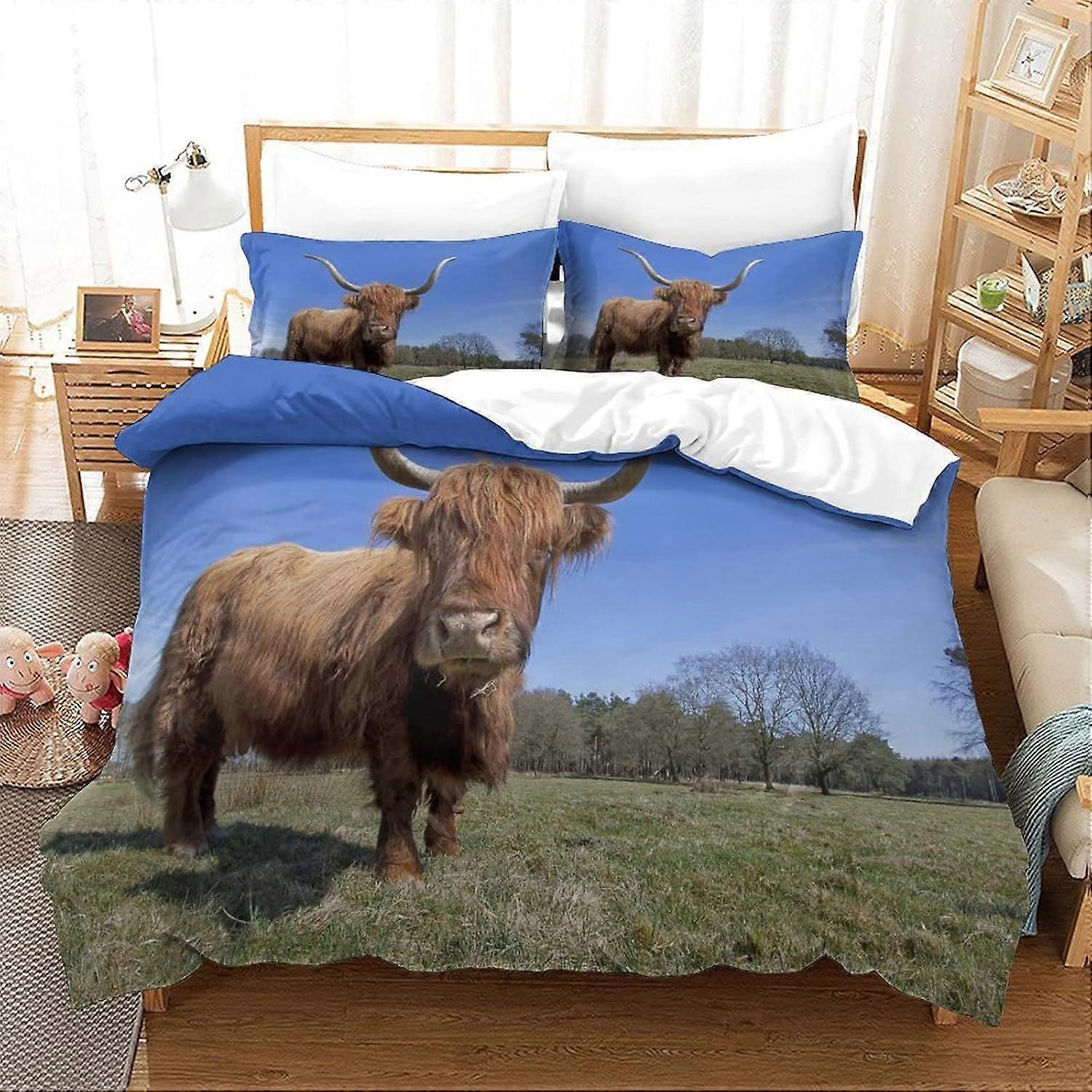 Bedding Single Bed Set Highland Cow Printed Single Size Bedding Sets Super Soft Microfiber Duvet Covers with Zipper with Pillowcases Hypoallergenic 14