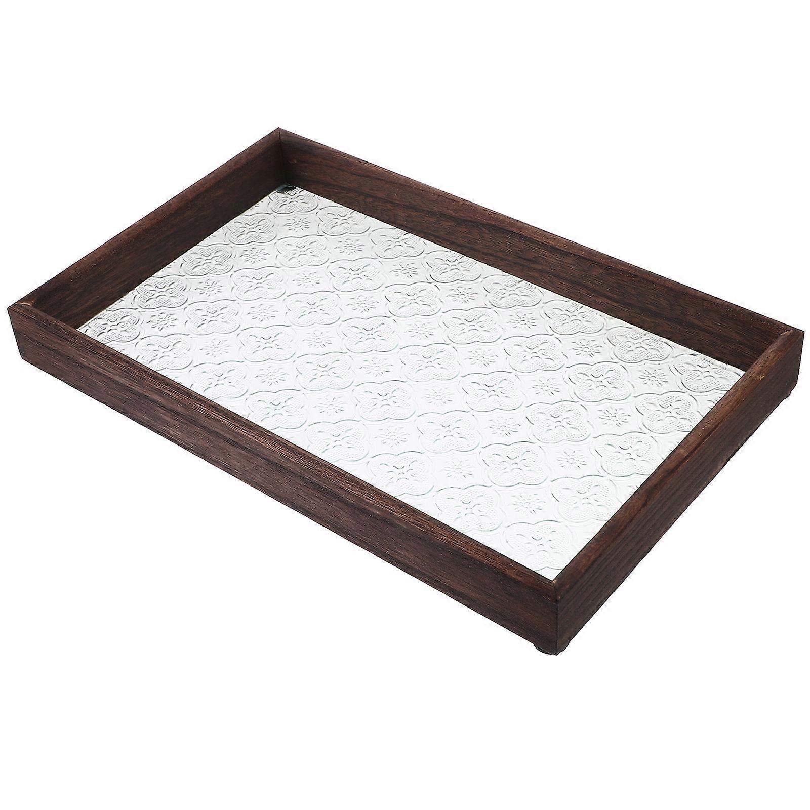 Wooden Tray Glass Flower Pattern for Serving Tray from One Piece