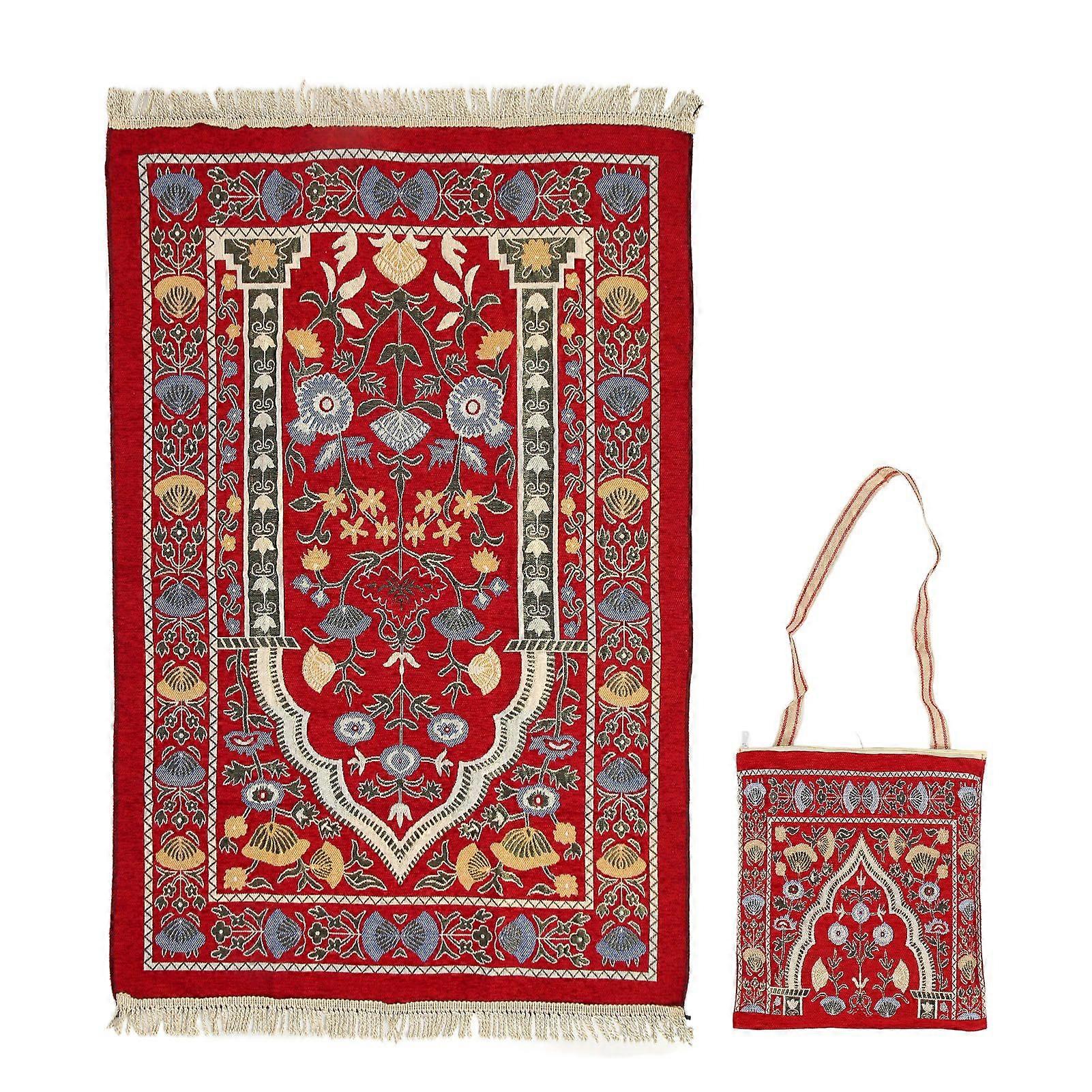 Tassel Pilgrimage Blanket Soft Chenille Prayer Carpet Multipurpose Prayer Rug for Bedroom Table Corridor Purplish Red