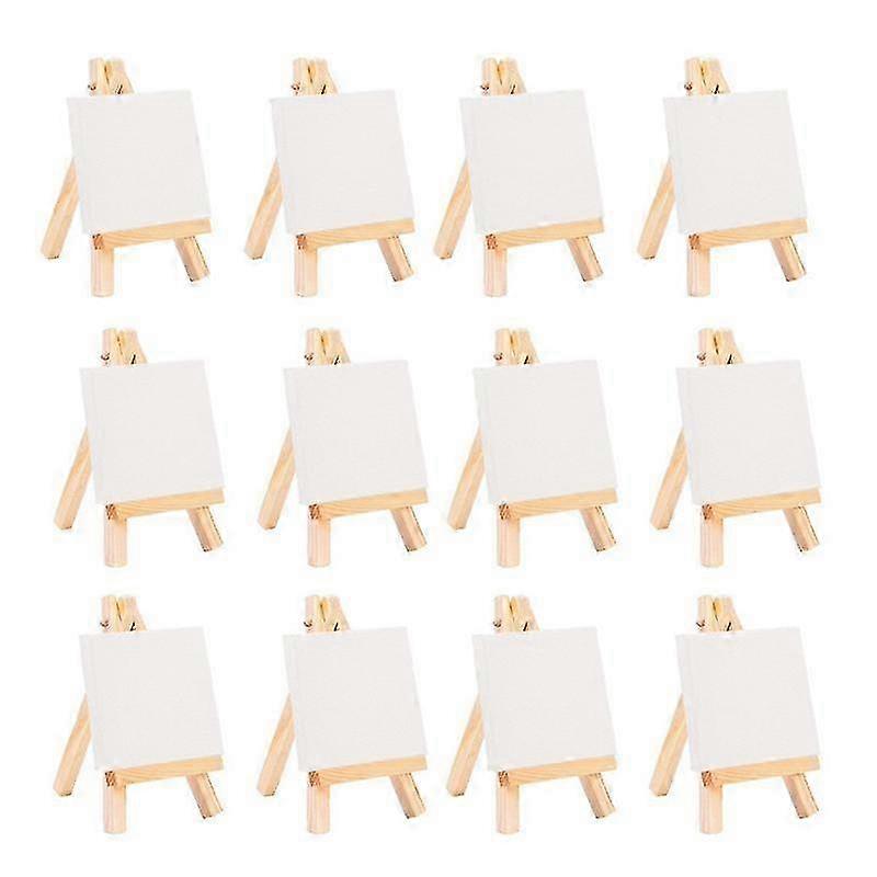 12Pcs Artists Mini Easel +3 Inch X3 Inch Mini Canvas Set Painting Diy Drawing Small Table Easel for School