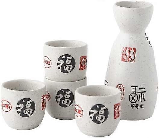 Japanese Ceramic Sake Set With Four Sake Cups, FourCup Tableware, Small Tableware For Family Restaurant Or Sushi Place